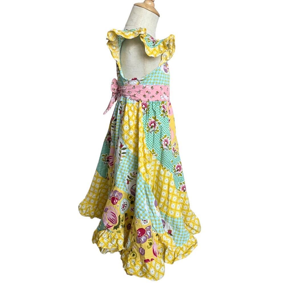 Jelly The Pug Girls Dress Size 5 Patchwork Floral Ruffle Twirl Easter Spring - Picture 3 of 6